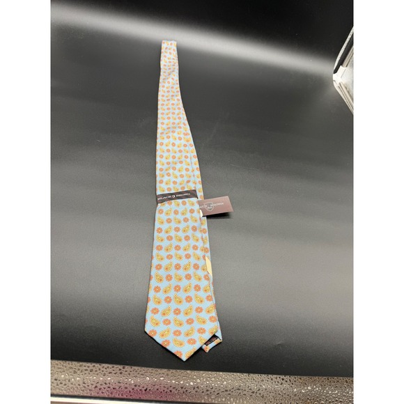 Black Brown 1826 Other - Black Brown 1826 Mens Silk Necktie Light Blue Orange Paisley Floral Tie NEW
